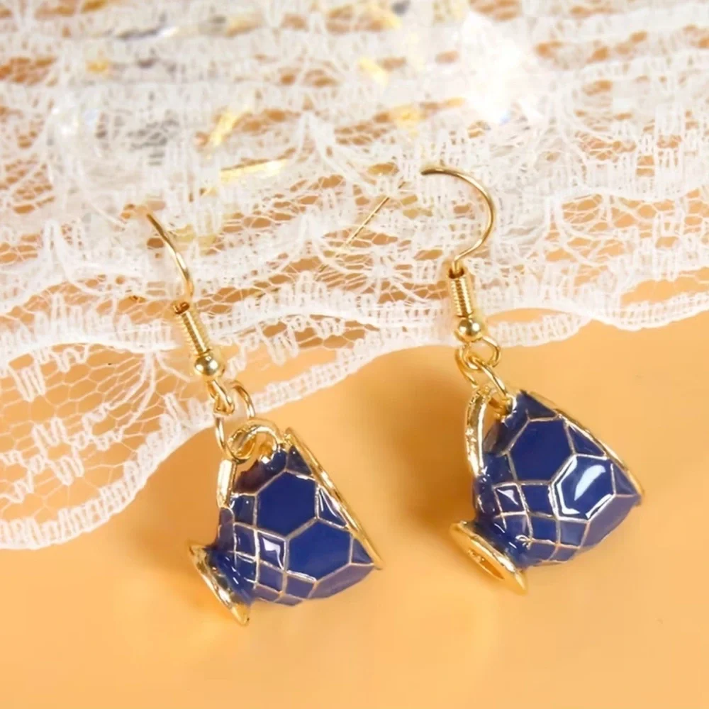 NEW Elegant Blue and Gold Cup Earrings. gift. Unique Earrings ☕️ 💙 A7-227